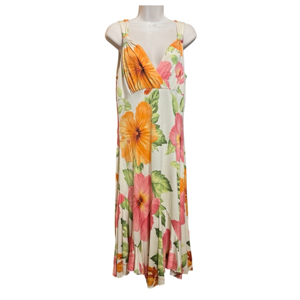 Tommy Bahama 100% Silk Floral Fit & Flare Midi Dress Resort Vacation Size M